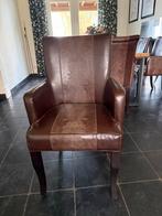 6 Bruine lederen eetkamerstoelen, Huis en Inrichting, Stoelen, Ophalen, Gebruikt, Bruin, Leer