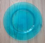 turquoise glazen kaarsen schaal/ plateau, lage verzendkstn!, Overige materialen, Gebruikt, Blauw, Ophalen of Verzenden