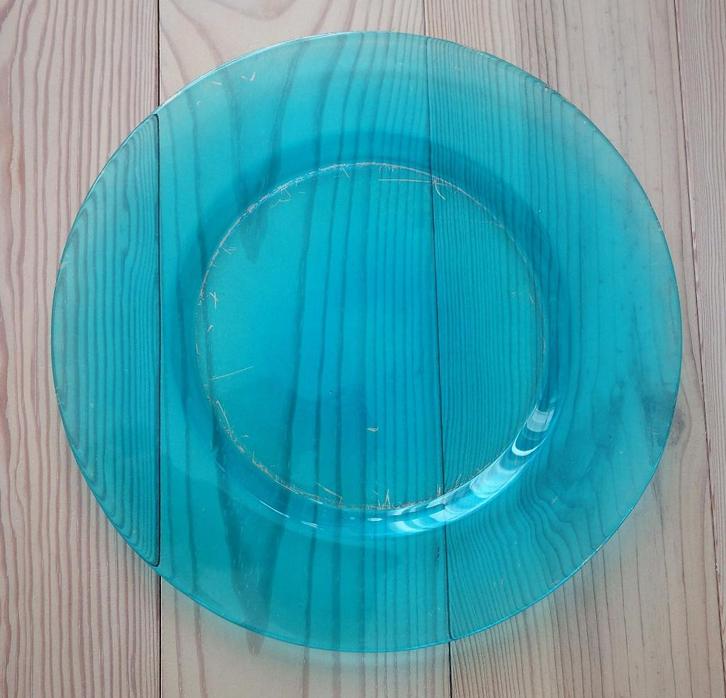 turquoise glazen kaarsen schaal/ plateau, lage verzendkstn!, Huis en Inrichting, Woonaccessoires | Kandelaars en Kaarsen, Gebruikt