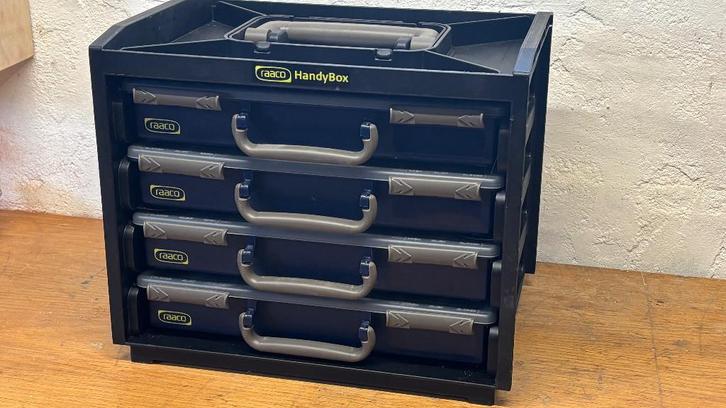Raaco Handybox incl 4 assortimentsdozen, Doe-het-zelf en Verbouw, Gereedschapskisten, Gebruikt, Ophalen