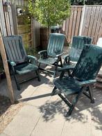 4 groene verstelbare tuinstoelen (Jardin), Tuin en Terras, Ophalen, Gebruikt, Kunststof, Inklapbaar