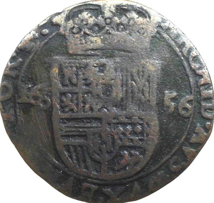 Nederland - Brabant liard 1656 (curieus exemplaar met 16656), Postzegels en Munten, Munten | Nederland, Losse munt, Overige waardes