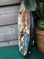 Antieke hanger gips kruiziging Jezus prachtig patina Miekje', Ophalen of Verzenden, Zo goed als nieuw, Beeld(je)