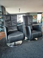 2 Zwarte Lederen Relaxfauteuils Prominent, Ophalen, 75 tot 100 cm, Zo goed als nieuw, Metaal