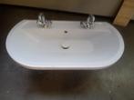 mooie wasbak met 2 kranen en afsluitbare afvoerplug, Doe-het-zelf en Verbouw, Sanitair, Ophalen, Gebruikt, Chroom, Wastafel