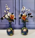 Cloisonne vaasjes met Jadeiet bloemen., Ophalen of Verzenden