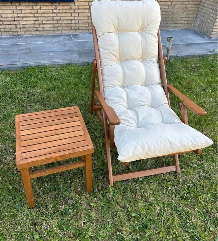 Ligstoel + tafel Reheti haagbeukenhout MAGAZIJN LEEG VERKOOP, Tuin en Terras, Tuinstoelen, Nieuw, Overige materialen, Inklapbaar