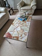Unieke salontafel met marmeren blad, Gebruikt, 100 tot 150 cm, Ophalen of Verzenden, 150 tot 200 cm