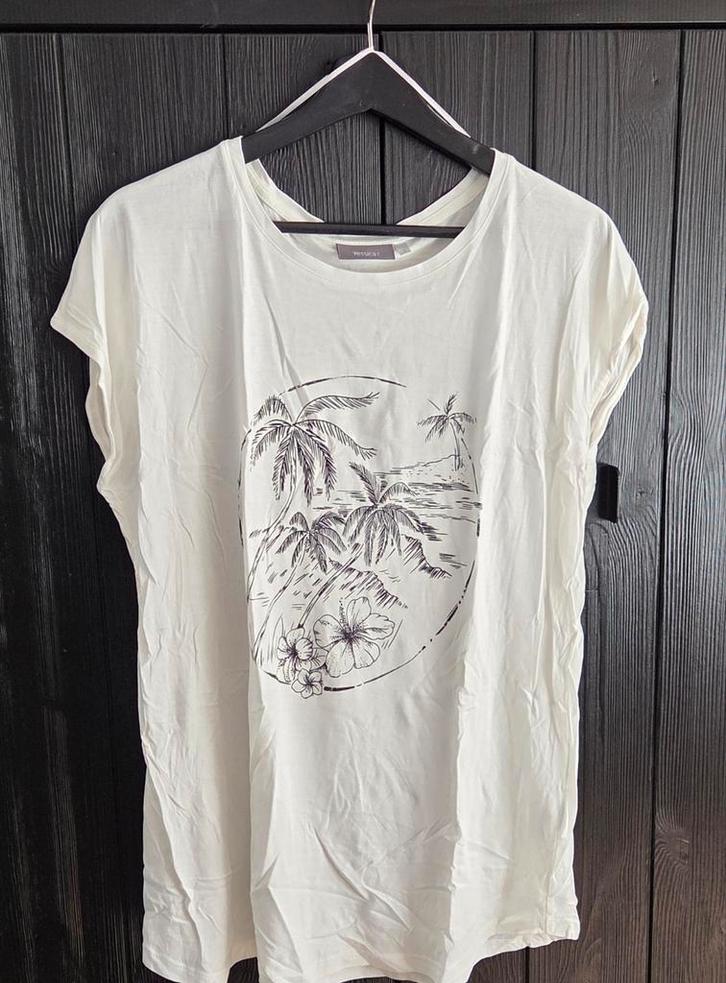 T-shirt met afbeelding palmbomen, Kleding | Dames, T-shirts, Zo goed als nieuw, Maat 42/44 (L), Wit, Korte mouw, Ophalen