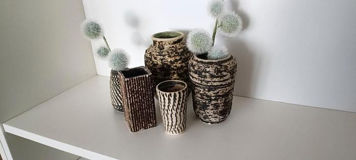 Vintage Berkenbast Vaasjes Set, Huis en Inrichting, Woonaccessoires | Vazen, Gebruikt, Overige kleuren, Minder dan 50 cm, Aardewerk of Porselein