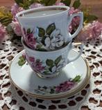 Set van 2 brocante kop en schotels,roze/witte rozen,Bavaria, Ophalen of Verzenden