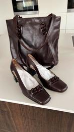 Donkerbruine set vintage tas en schoenen, Sieraden, Tassen en Uiterlijk, Tassen | Schoudertassen, Ophalen of Verzenden, Gebruikt