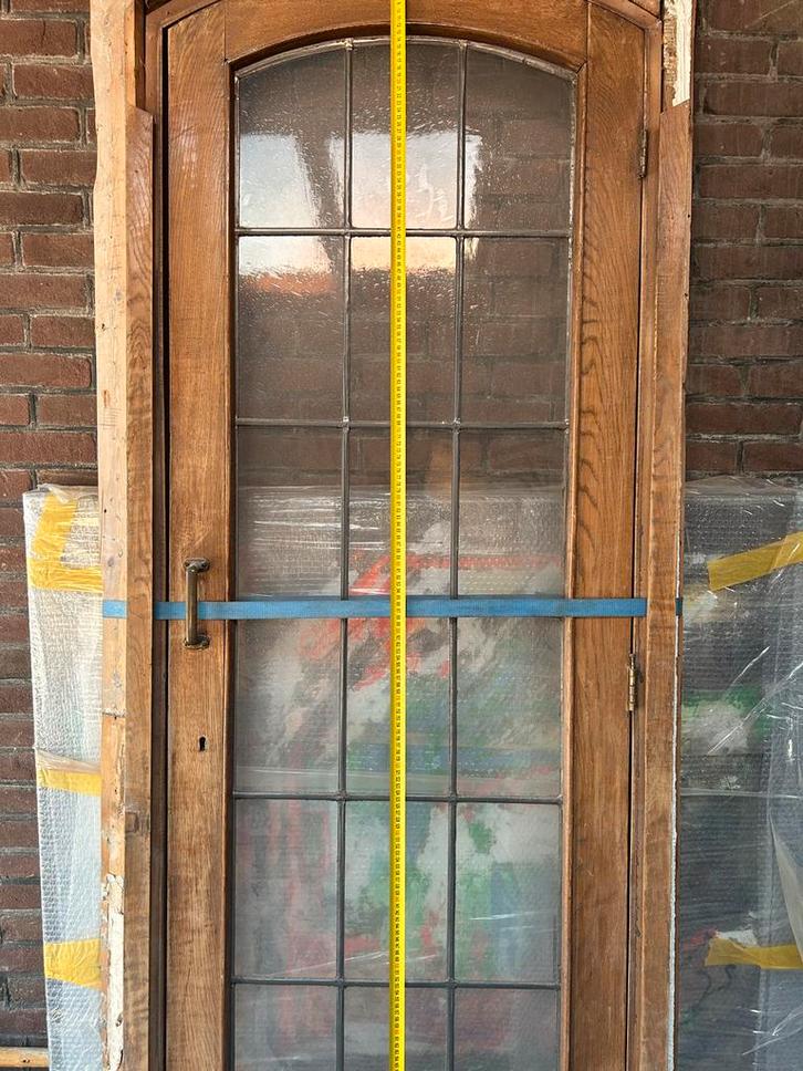 Glas in lood deur met kozijn en plinten, Doe-het-zelf en Verbouw, Deuren en Horren, Gebruikt, Binnendeur, 200 tot 215 cm, Minder dan 80 cm
