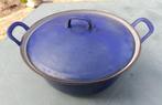 FE BELGIUM DESCOWARE kobaltblauw vintage gietijzer pan Ø30, Gebruikt, Gietijzer, Ophalen of Verzenden, Keramische plaat