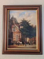 olieverfschilderij met lijst paarden en mensen op een plein, Ophalen
