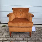 Fauteuil, dames kuipje Chesterfield stijl stof goud velvet, Ophalen, Chesterfield, 75 tot 100 cm, Zo goed als nieuw