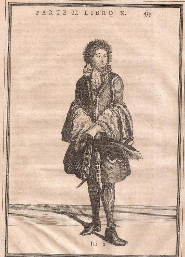 Leti - Staande Edelman van voren gezien kopergravure 1690, Antiek en Kunst, Kunst | Etsen en Gravures, Ophalen of Verzenden