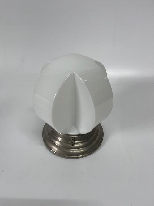 Art deco plafondlamp lamp wit glas luxe vernikkeld armatuur, Huis en Inrichting, Lampen | Plafondlampen, Zo goed als nieuw, Glas