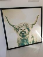 Schotse hooglander op canvas. Bruine houten lijst, Huis en Inrichting, Woonaccessoires | Schilderijen, Tekeningen en Foto's, Gebruikt