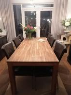 Eetttafel met 6 leren stoelen, Ophalen, Zo goed als nieuw, 4 tot 6 stoelen