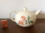 Witte lage keramieke theepot met rozen Jet and company, Ophalen of Verzenden, Zo goed als nieuw, Keramiek