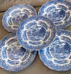 5x ontbijtbord creme blauw, Grindley, English Country Inns, Ophalen of Verzenden