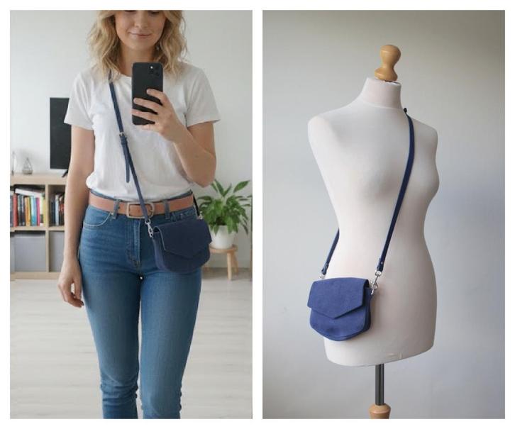 Leuk leren schoudertasje / blauw suede leer, Sieraden, Tassen en Uiterlijk, Tassen | Schoudertassen, Zo goed als nieuw, Overige merken