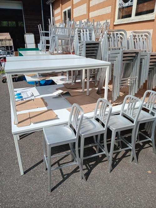 Kantine Tafels & aluminium Stoelen (Hoog & Laag), Huis en Inrichting, Stoelen, Gebruikt, Vijf, Zes of meer stoelen, Metaal, Grijs