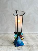 Unieke vintage tafellamp glas in lood, Ophalen of Verzenden, Minder dan 50 cm, Glas, Zo goed als nieuw