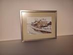 Schilderij besneeuwde huisjes langs het water, Ophalen