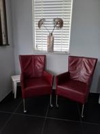 2 leren stoelen eetkamerstoelen bordeauxrood, Huis en Inrichting, Ophalen