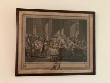 Antieke Franse gravure in lijst beschikbaar voor biedingen