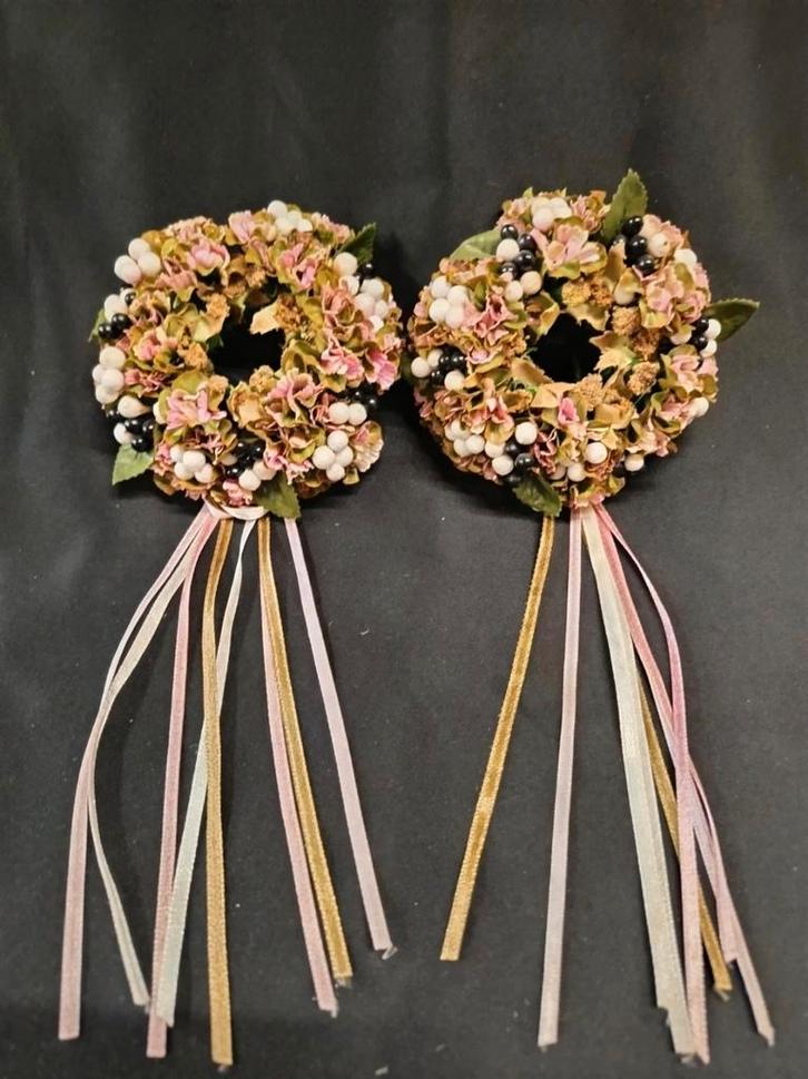 Vintage Kaarsenkransjes met Bloemen en Linten, Huis en Inrichting, Woonaccessoires | Kransen, Gebruikt, Ophalen of Verzenden