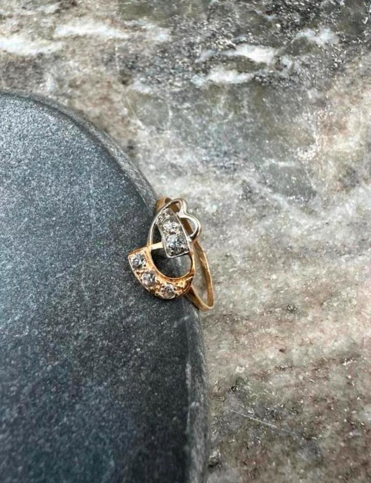 18K gouden tricolor + zirkonia, Sieraden, Tassen en Uiterlijk, Ringen, Zo goed als nieuw, Dame of Heer, Goud, Goud, Ophalen of Verzenden