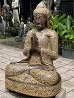 Namaste Mudra Boeddha Tuinbeeld van Lavasteen 100cm, Tuin en Terras, Steen, Boeddhabeeld, Zo goed als nieuw, Verzenden