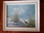 Schilderij van Dunlop  / Strand in witte lijst, Antiek en Kunst, Kunst | Schilderijen | Klassiek, Ophalen of Verzenden
