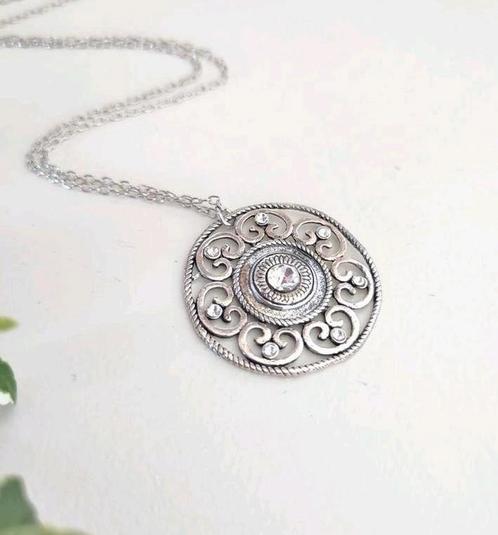 Vintage verzilverd kettinkje - Art Nouveau hanger, Sieraden, Tassen en Uiterlijk, Kettingen, Zo goed als nieuw, Zilver, Zilver