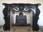 Antieke zwart marmeren schouw Fries monument haard, Ophalen, Gebruikt