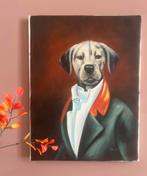 Olieverf schilderij hond in kostuum, Antiek en Kunst, Ophalen of Verzenden