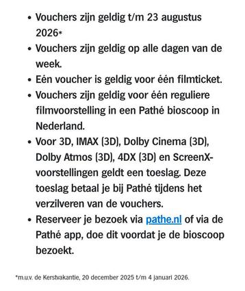 Pathe bioscoop tickets  beschikbaar voor biedingen
