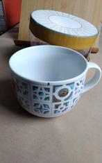 Grote porselein mok/beker geometrisch patroon en katten, Ophalen of Verzenden, Porselein, Overige stijlen, Kop(pen) en/of Schotel(s)