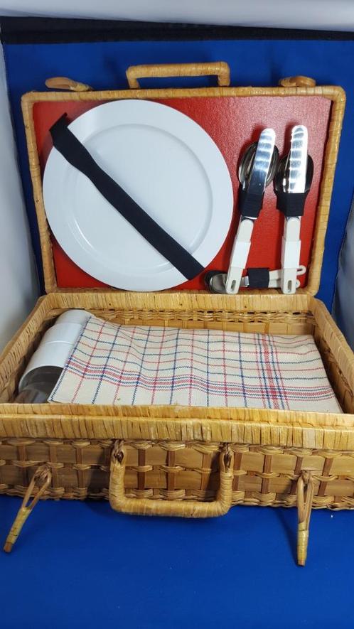 Coppia Holland picknickset in mand, koffer. Compleet. 8A1, Caravans en Kamperen, Kampeeraccessoires, Gebruikt, Ophalen of Verzenden