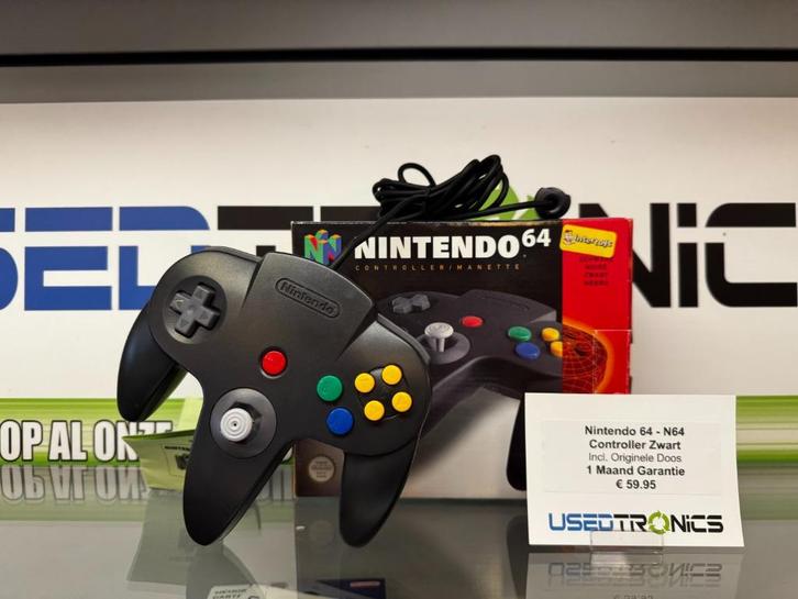 Nintendo 64 - N64 Controller Zwart | Incl. Doos, Spelcomputers en Games, Spelcomputers | Nintendo 64, Gebruikt, Met 1 controller