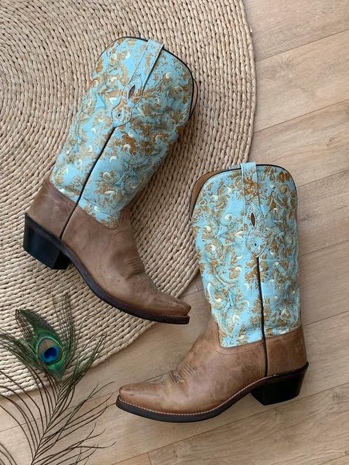 Old West flowerboots 40 western boots cowboylaarzen bloemen, Kleding | Dames, Schoenen, Zo goed als nieuw, Hoge laarzen, Bruin
