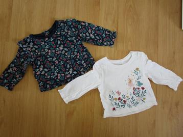 Primark maat 74 - twee leuke shirts met lange mouwen beschikbaar voor biedingen
