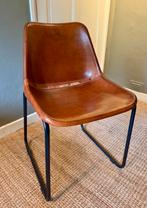 Vintage leren stoel met metalen frame, Huis en Inrichting, Ophalen, Gebruikt, Bruin, Leer