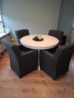 Tafel rond uitschuifbaar met stoelen op wieltjes, Huis en Inrichting, Tafels | Eettafels, Ophalen, Rond, Vier personen, 100 tot 150 cm