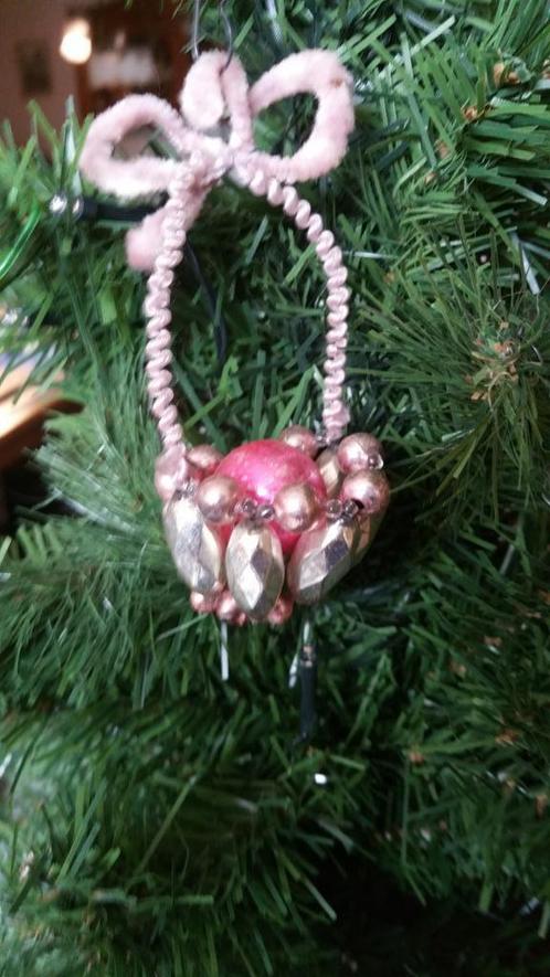 antieke kerstbal nr 317 model mandje gablonzer, Diversen, Kerst, Gebruikt, Ophalen of Verzenden
