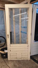 Houten Buitendeur met Glas en Kattenluikgat, Gebruikt, 80 tot 100 cm, Ophalen of Verzenden, Buitendeur