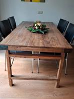 Unieke eettafel:  Indiase markttafel van teakhout, Huis en Inrichting, Ophalen, Gebruikt, 50 tot 100 cm, Vijf personen of meer